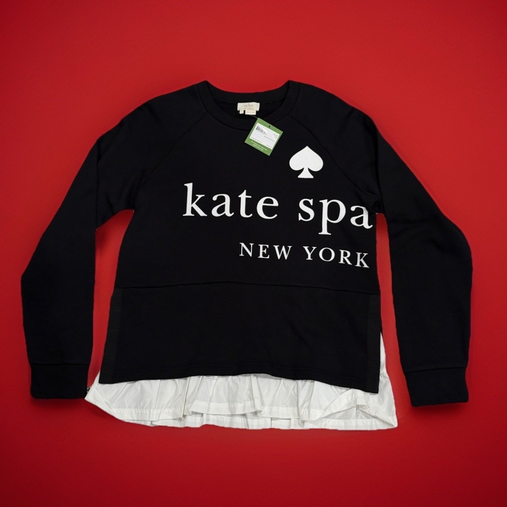 NEW Kate Spade New York Live Colorfully Heart It Logo Black Pullover Size Large
